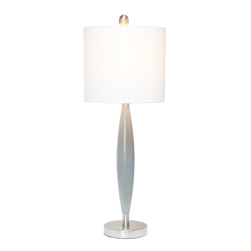 Lalia Home Stylus Table Lamp with White Fabric Shade, Gray