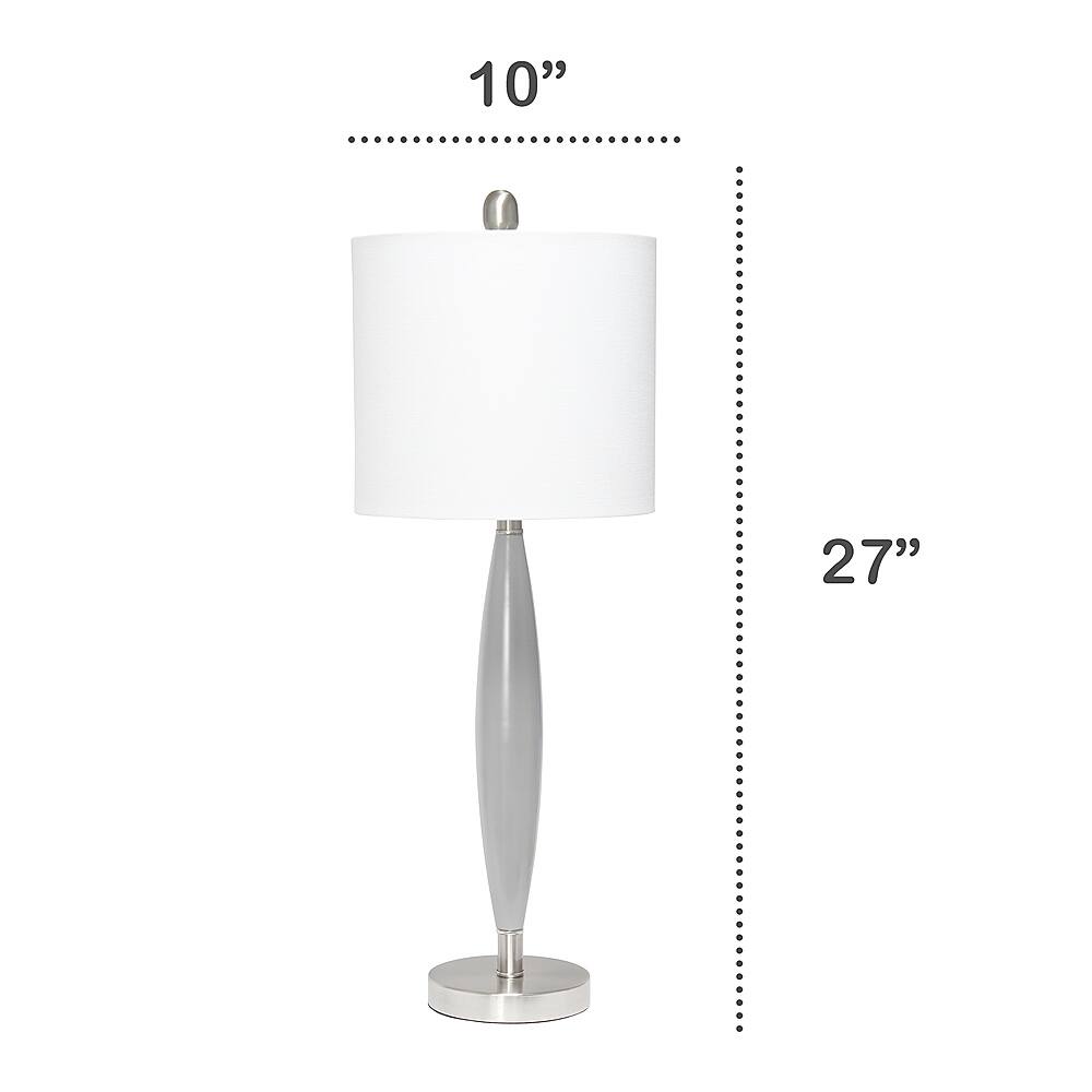 Left View: Lalia Home Stylus Table Lamp with White Fabric Shade, Gray