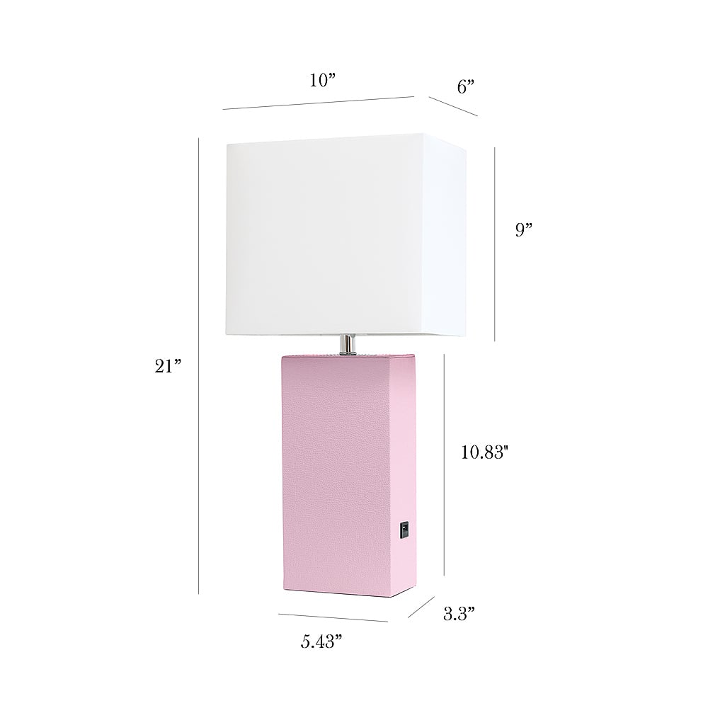 Left View: Elegant Designs - Modern Leather Table Lamp with USB and White Fabric Shade - Blush Pink