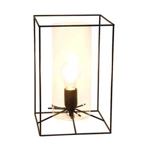 Lalia Home Black Framed Table Lamp with Clear Cylinder Glass Shade, Large