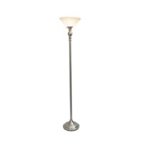 Elegant Designs - 1 Light Torchiere Floor Lamp with Marbleized White Glass Shade - Brushed Nickel - Front_Zoom