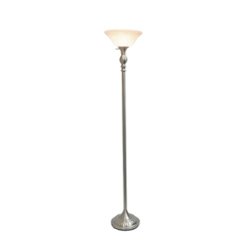 Elegant Designs - 1 Light Torchiere Floor Lamp with Marbleized White Glass Shade - Brushed Nickel - Front_Zoom