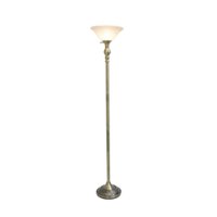 Elegant Designs - 1 Light Torchiere Floor Lamp with Marbleized White Glass Shade - Antique Brass - Front_Zoom