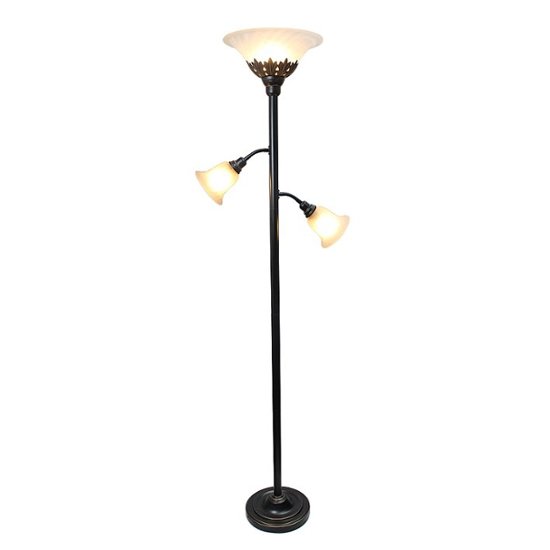 Elegant Designs 3 Light Floor Lamp With, Metal Floor Lamp With Glass Shade