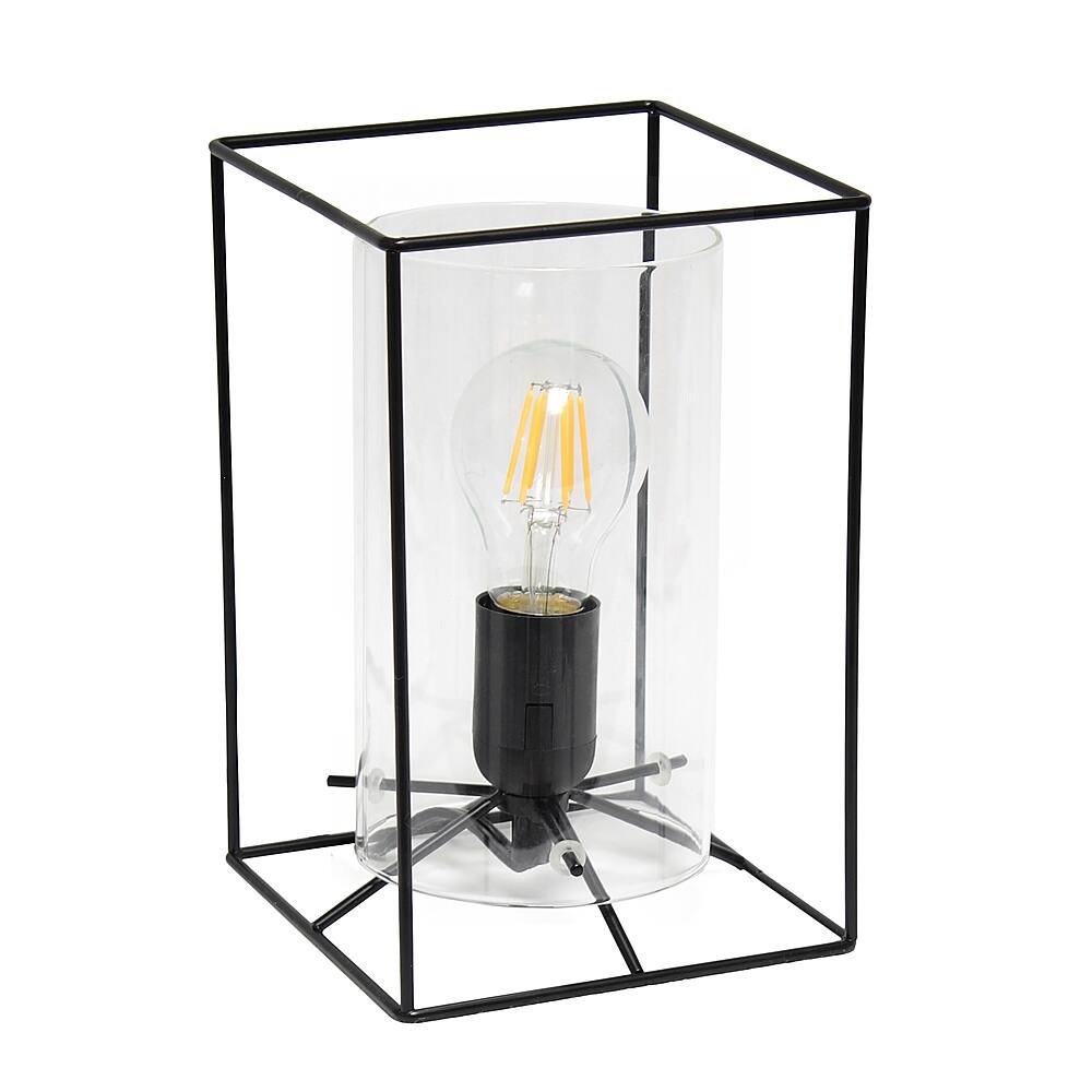 Angle View: Lalia Home Black Framed Table Lamp with Clear Cylinder Glass Shade, Small