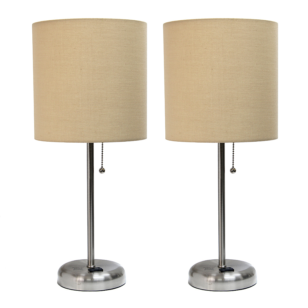 Angle View: Limelights - Brushed Steel Stick Lamp with Charging Outlet and Fabric Shade 2 Pack Set