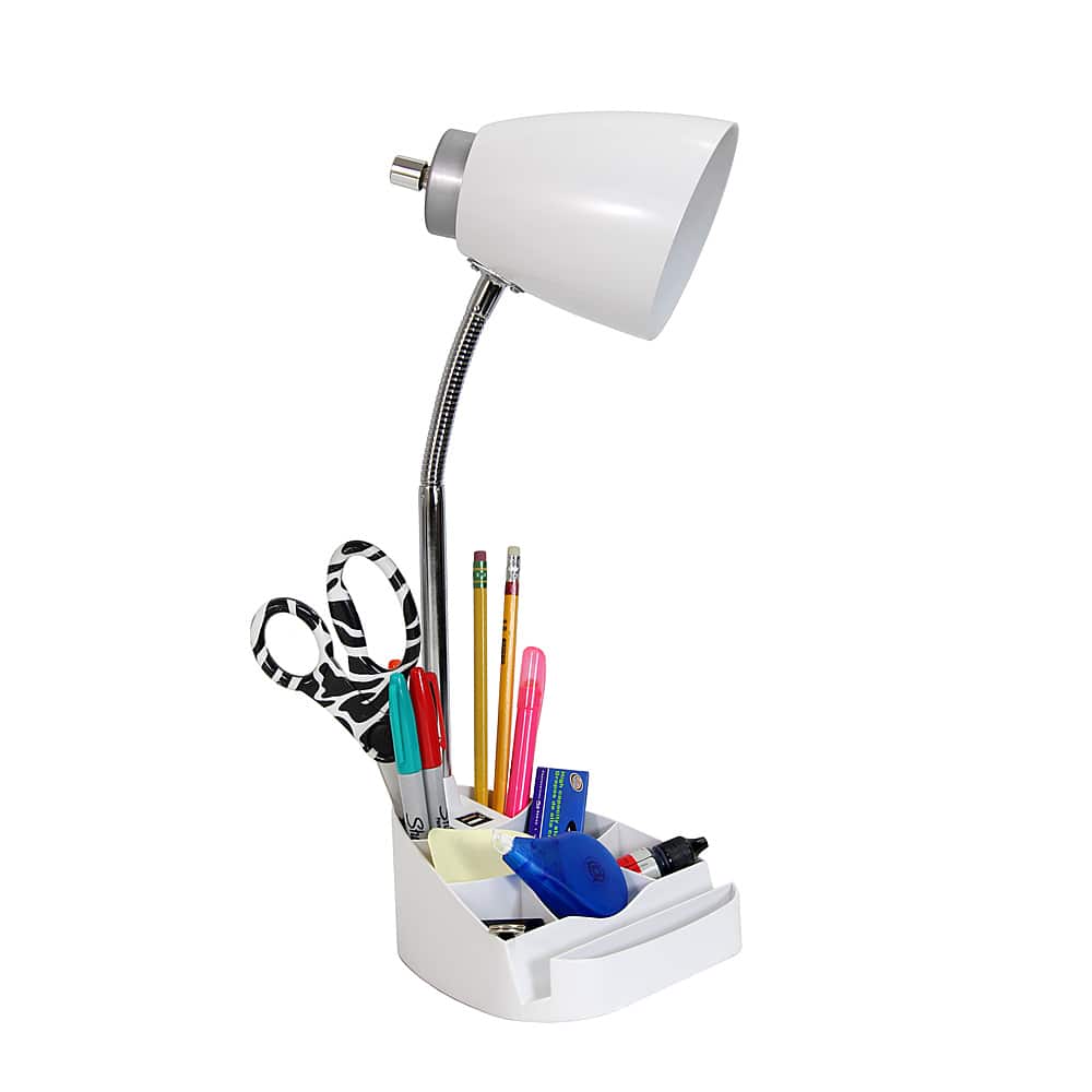 Angle. Limelights - Gooseneck Organizer Desk Lamp with iPad Tablet Stand Book Holder and USB port - White.