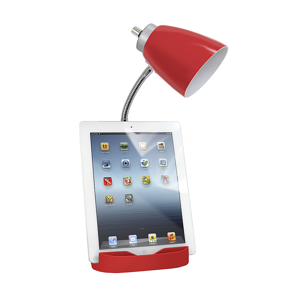 Left View: Limelights - Gooseneck Organizer Desk Lamp with iPad Tablet Stand Book Holder and USB port - Red