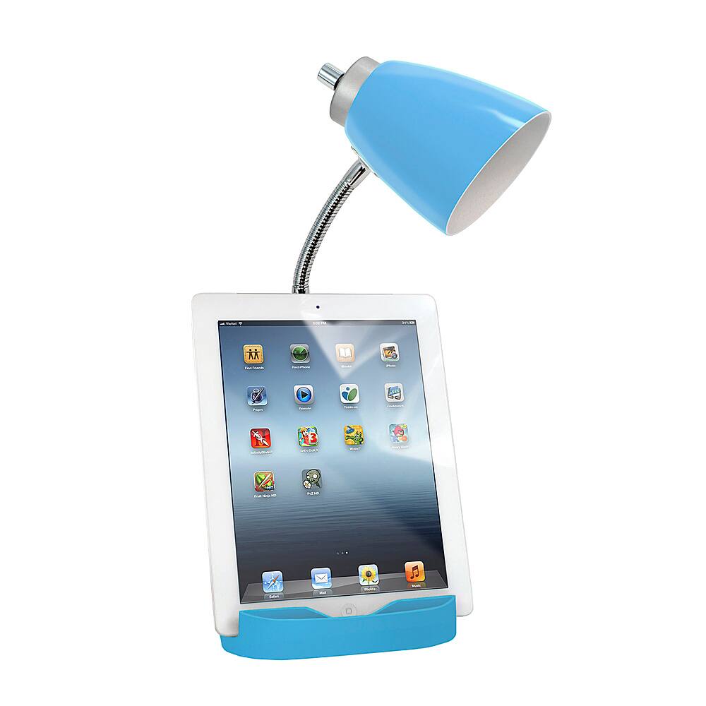 Left. Limelights - Gooseneck Organizer Desk Lamp with iPad Tablet Stand Book Holder and USB port - Blue.