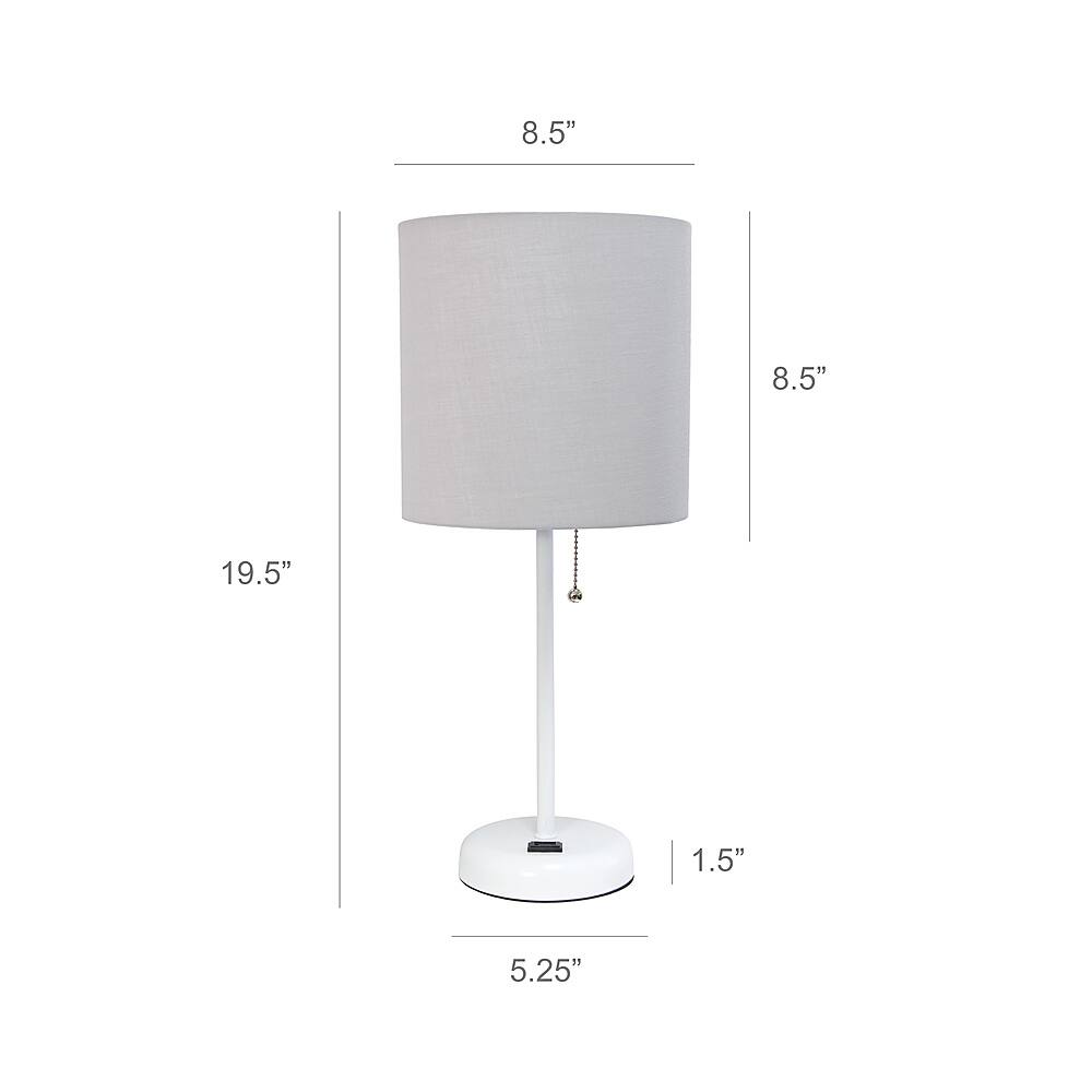 Left View: Limelights - Stick Lamp with Charging Outlet and Fabric Shade - Gray