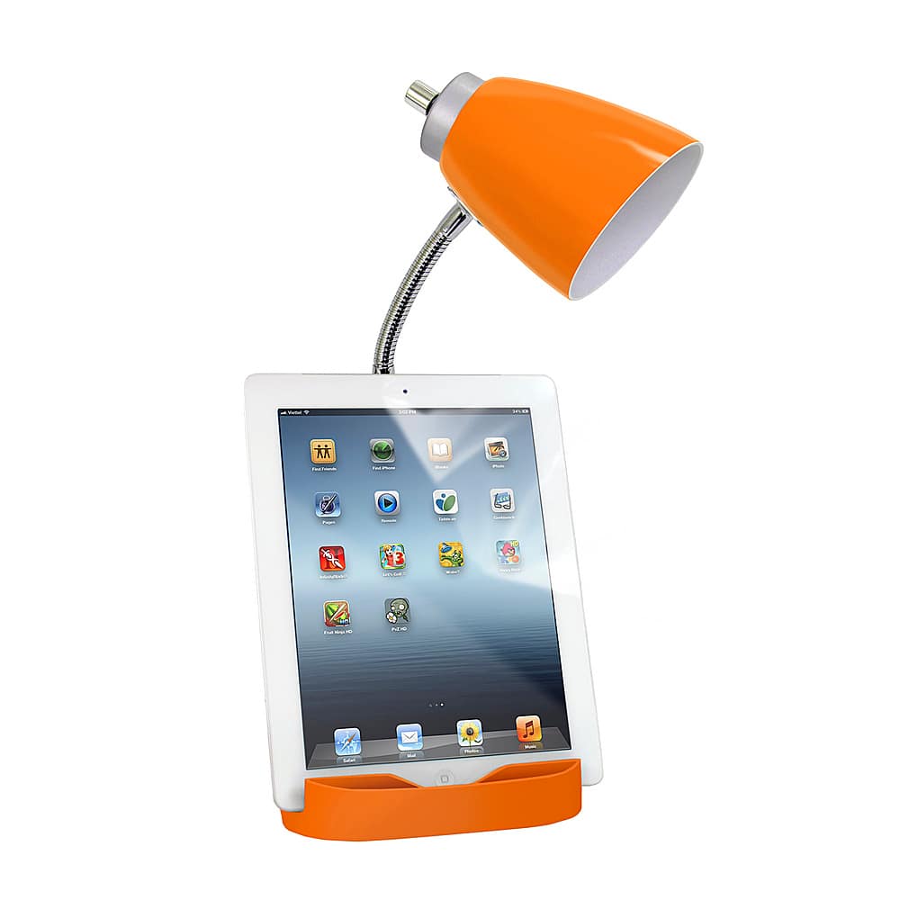 Left View: Limelights - Gooseneck Organizer Desk Lamp with iPad Tablet Stand Book Holder and USB port - Orange