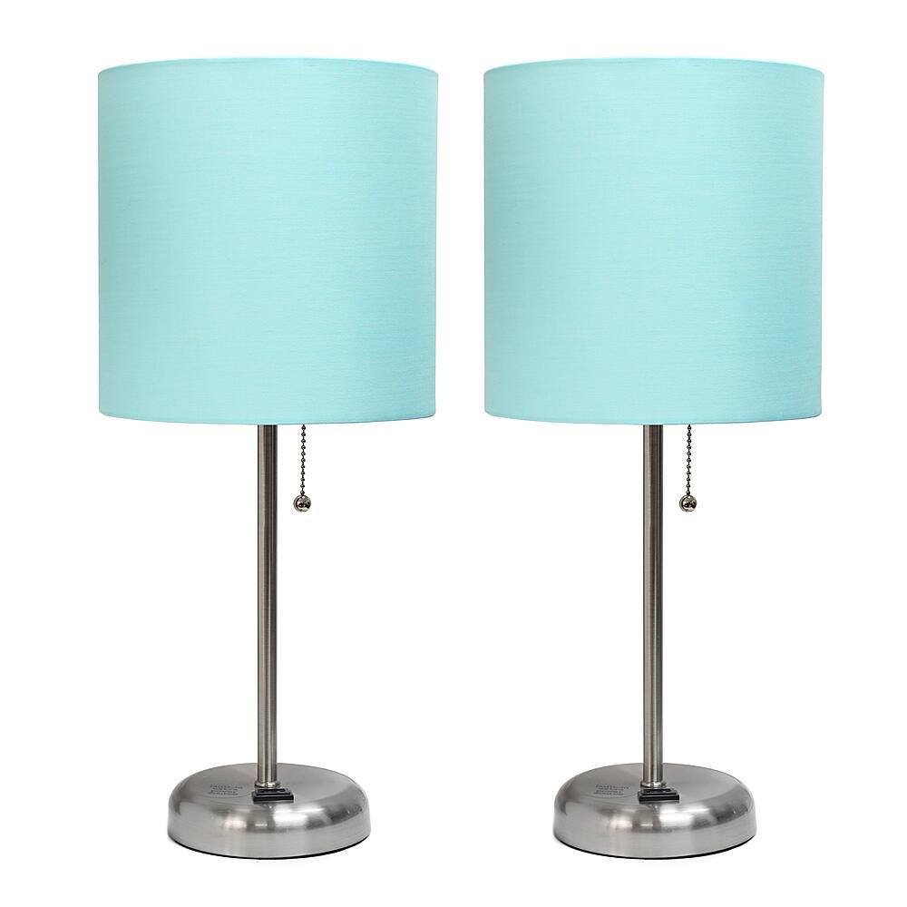 Angle View: Limelights - Brushed Steel Stick Lamp with Charging Outlet and Fabric Shade 2 Pack Set