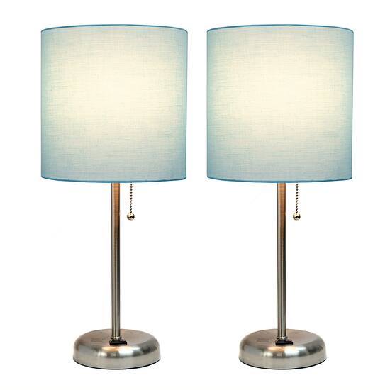 LimeLights Brushed Steel Stick Lamp with Charging Outlet and Fabric ...