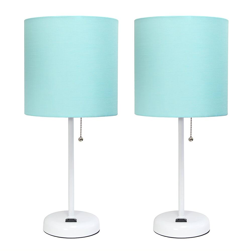 Angle View: Limelights - Stick Lamp with Charging Outlet and Fabric Shade 2 Pack Set - White/Aqua