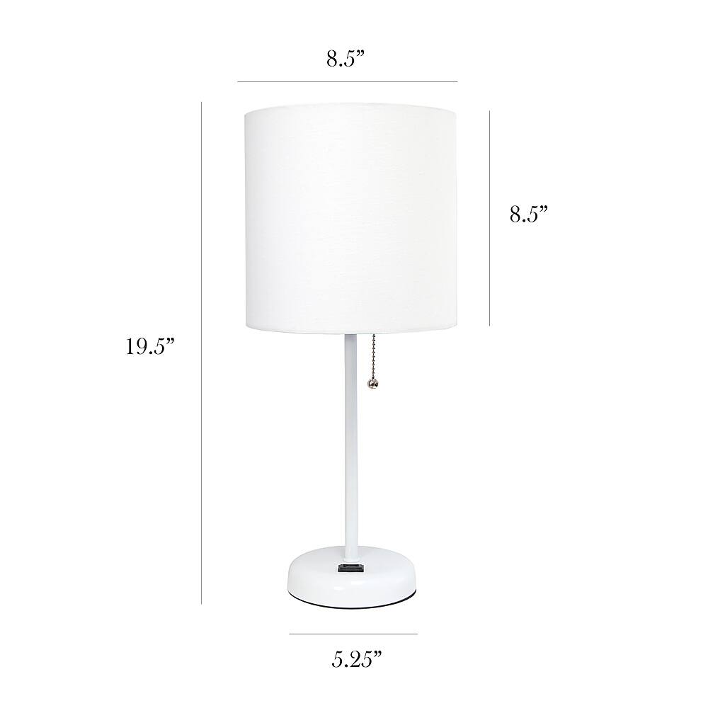 Left View: Limelights - Stick Lamp with Charging Outlet and Fabric Shade - White