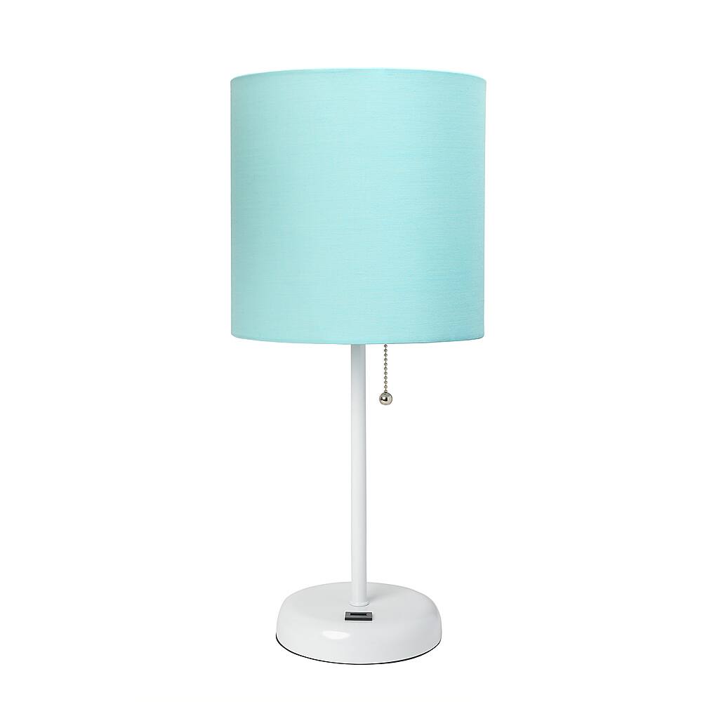 Angle View: Limelights - Stick Lamp with USB charging port and Fabric Shade - White/Aqua