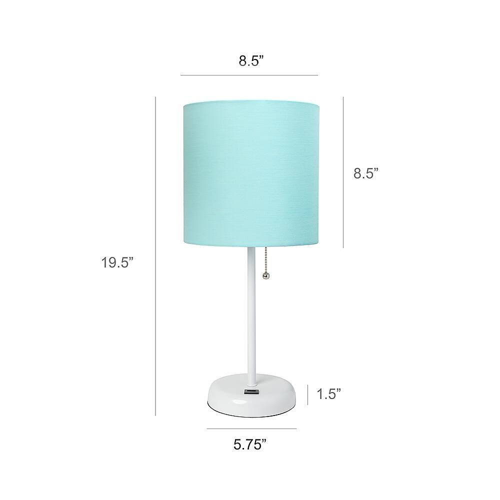 Left View: Limelights - Stick Lamp with USB charging port and Fabric Shade - White/Aqua