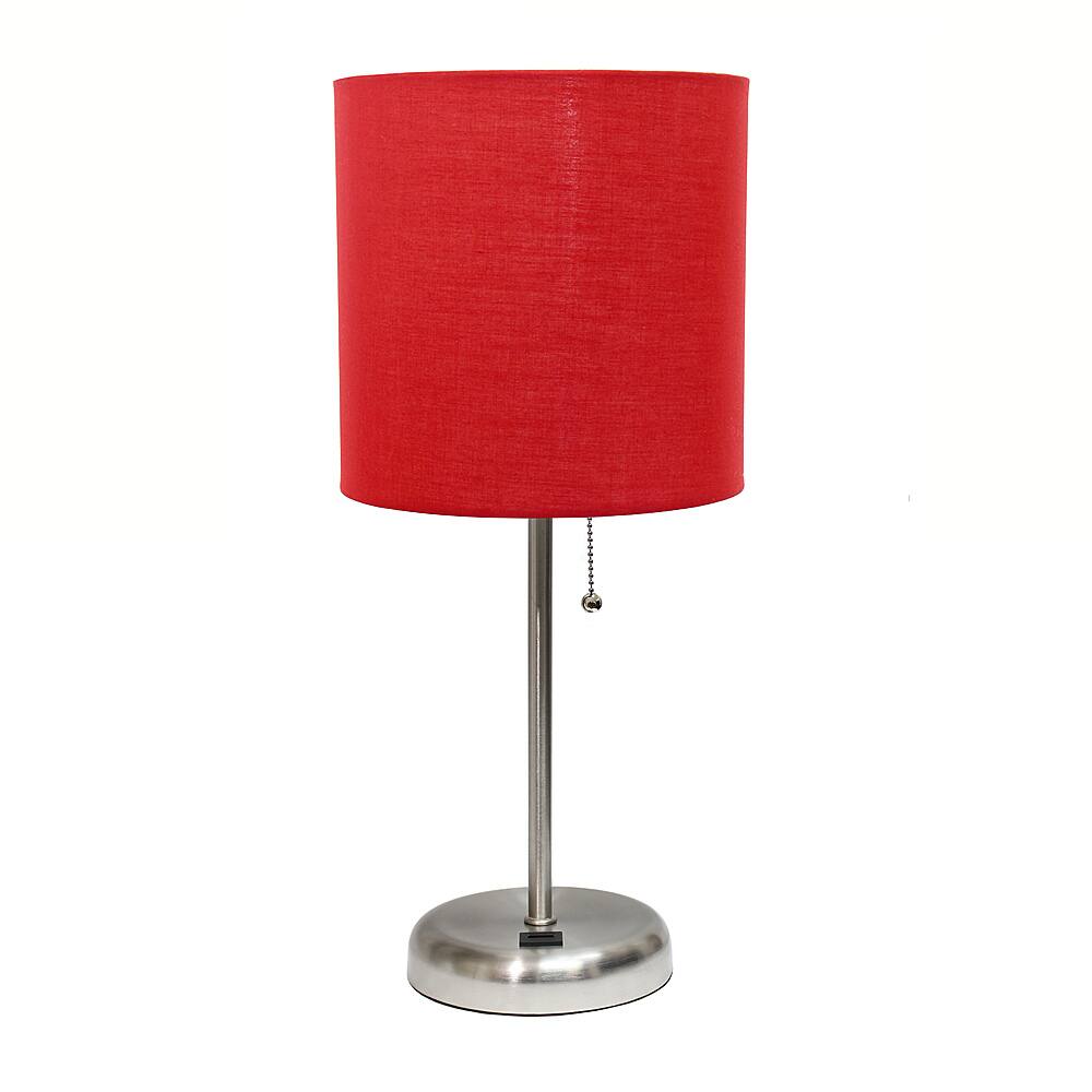 Angle View: Limelights - Stick Lamp with USB charging port and Fabric Shade - Red