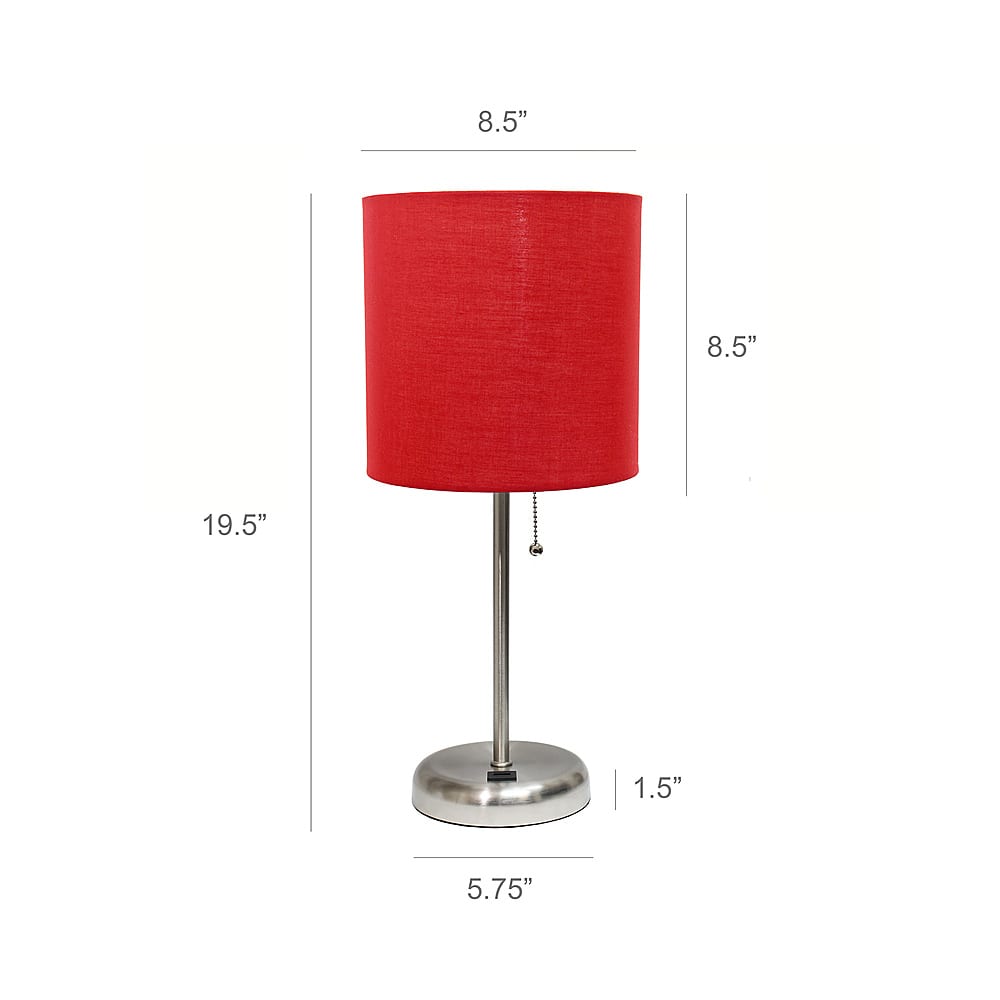 Left View: Limelights - Stick Lamp with USB charging port and Fabric Shade - Red