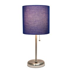 Limelights - Stick Lamp with USB charging port and Fabric Shade - Silver/Navy - Front_Zoom