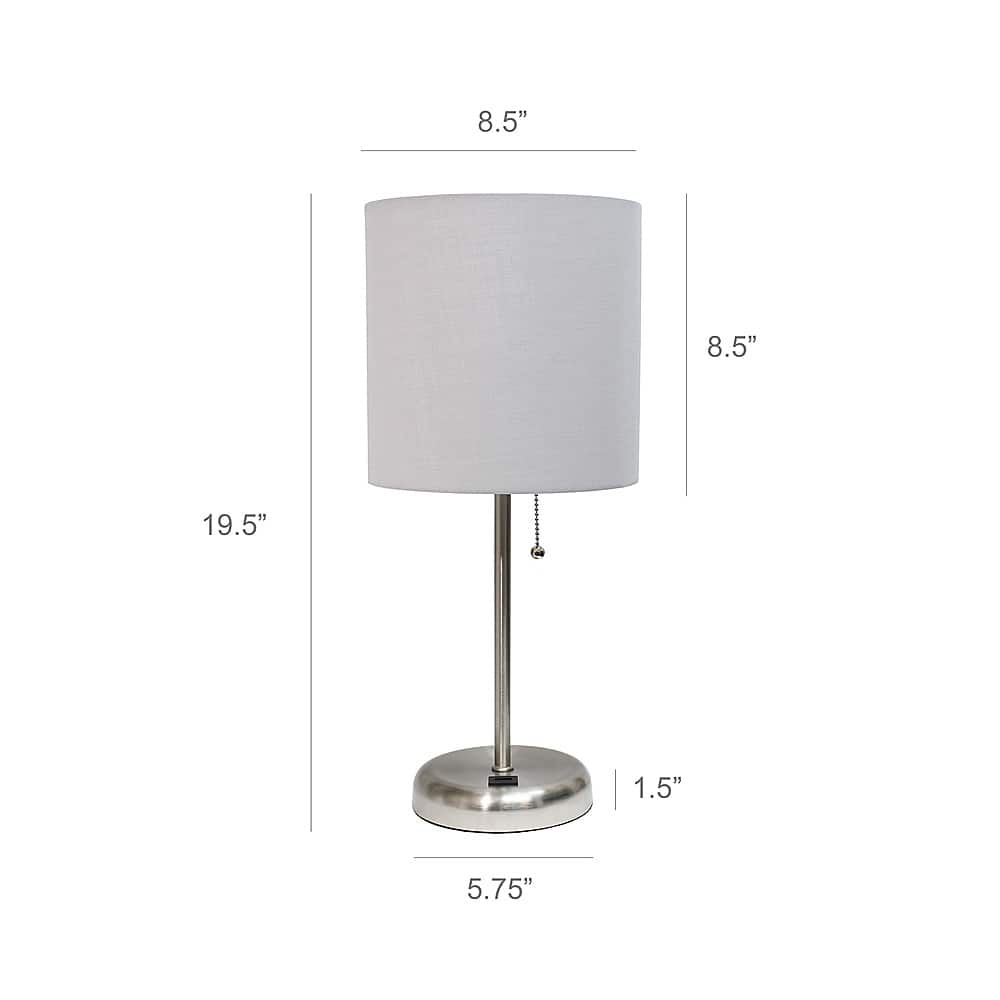 Left View: Limelights - Stick Lamp with USB charging port and Fabric Shade - Gray