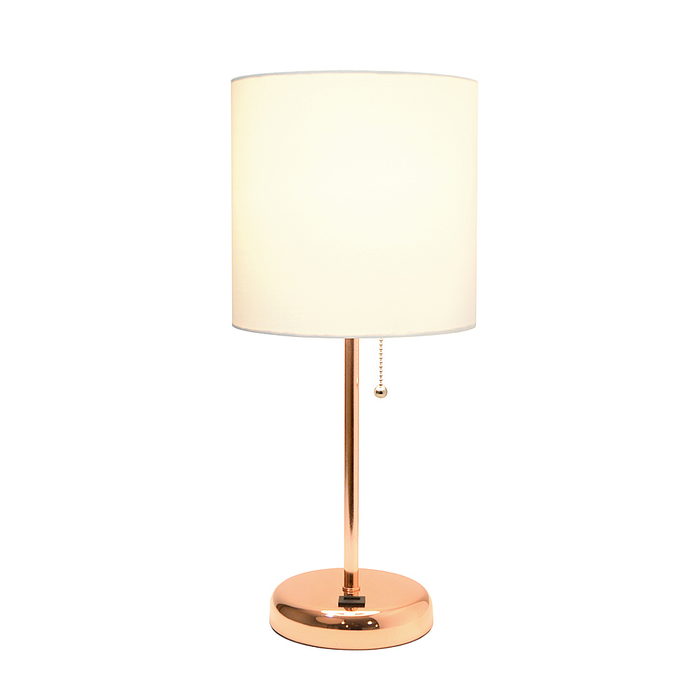 LimeLights Rose Gold Stick Lamp with USB charging port and Fabric Shade ...