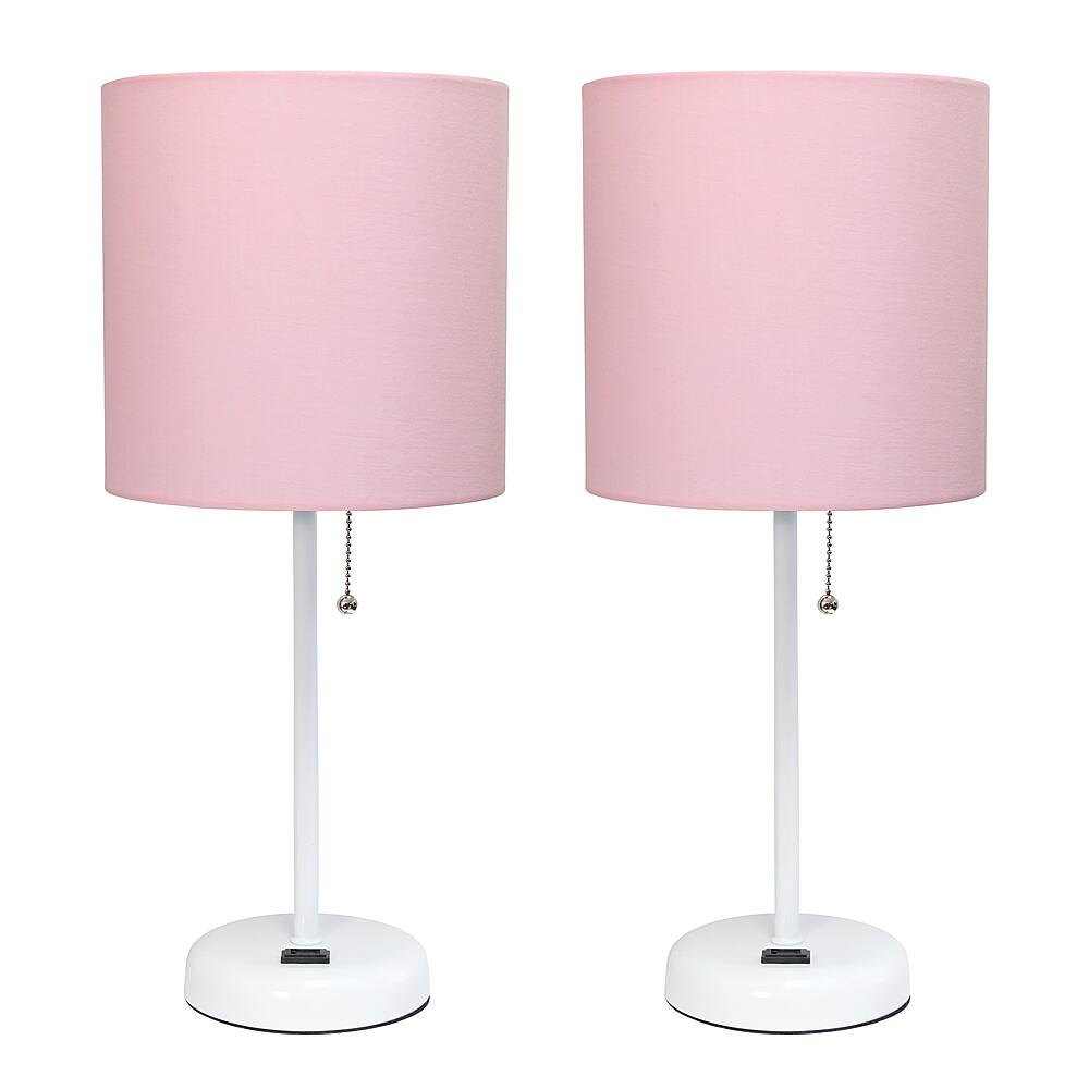 Angle View: Limelights - Stick Lamp with Charging Outlet and Fabric Shade 2 Pack Set - White/Pink