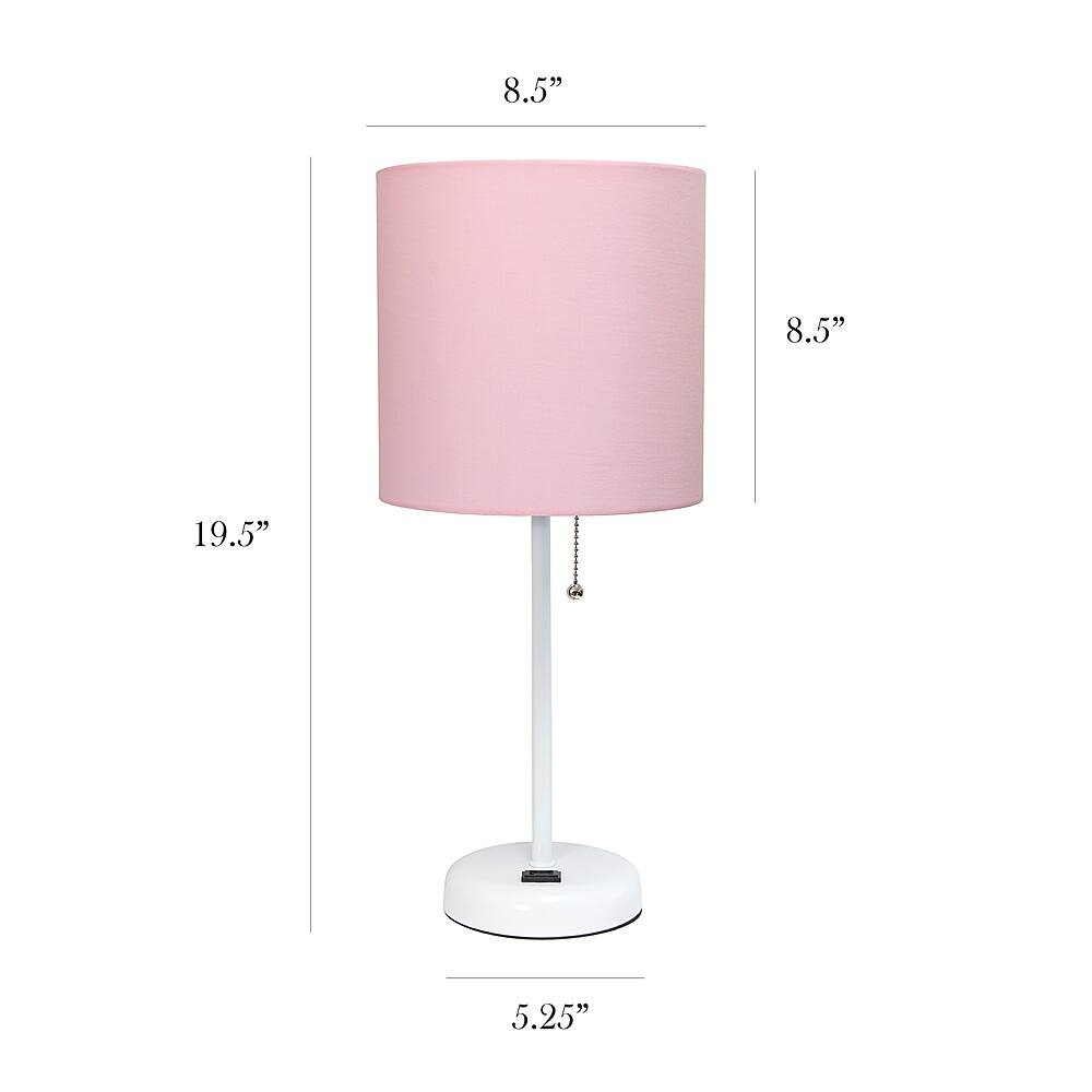 Left View: Limelights - Stick Lamp with Charging Outlet and Fabric Shade 2 Pack Set - White/Pink