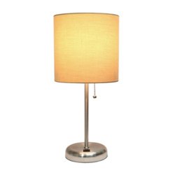 Limelights - Stick Lamp with USB charging port and Fabric Shade - Silver/Tan - Front_Zoom