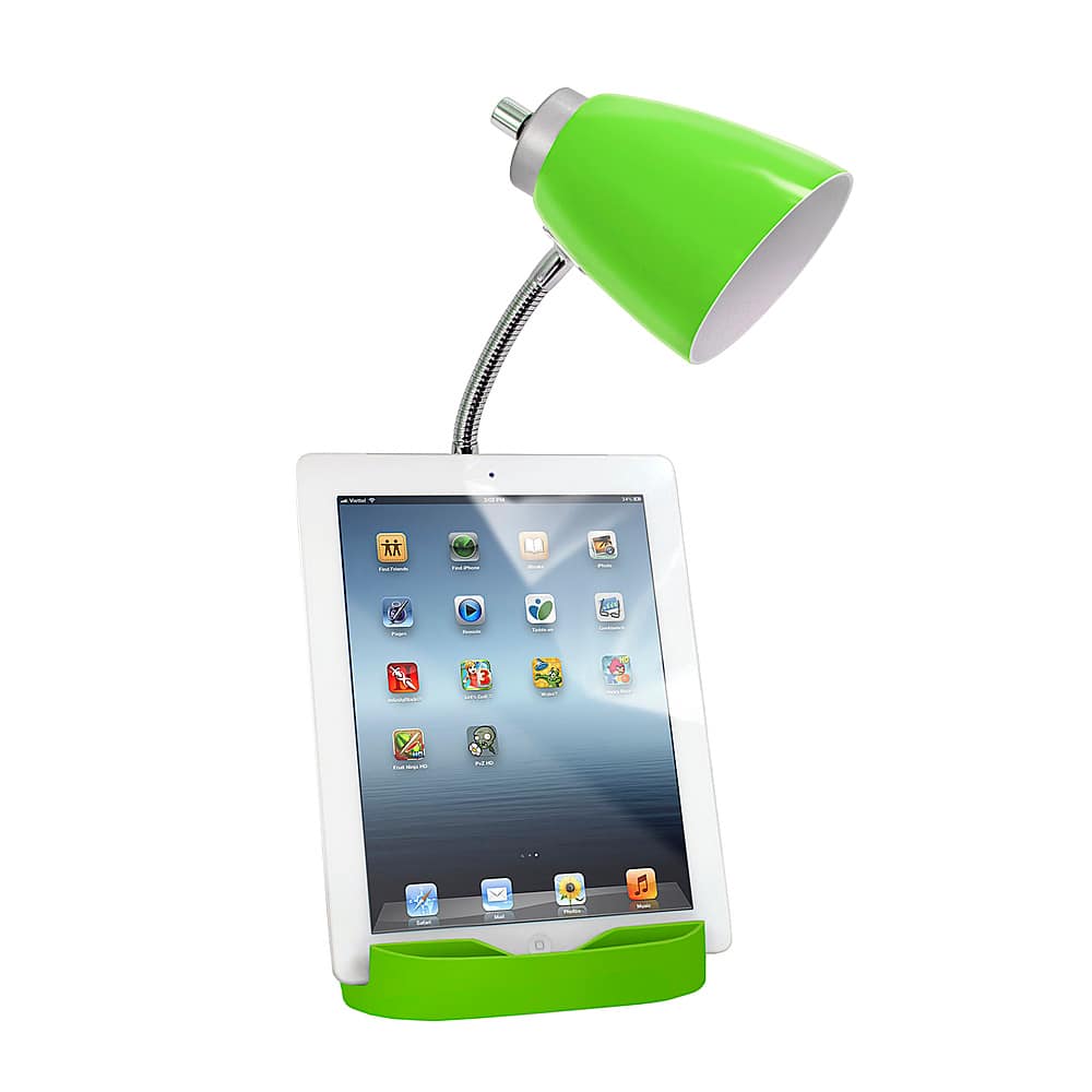 Left View: Limelights - Gooseneck Organizer Desk Lamp with iPad Tablet Stand Book Holder and USB port - Green