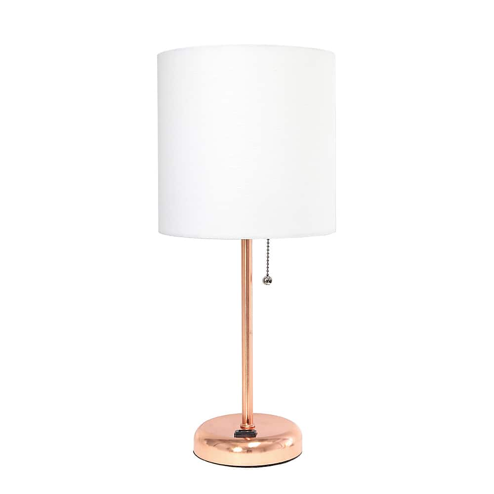 Angle View: Limelights - Stick Lamp with Charging Outlet and Fabric Shade - White/Rose Gold