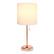 Front. Limelights - Stick Lamp with Charging Outlet and Fabric Shade - White/Rose Gold.