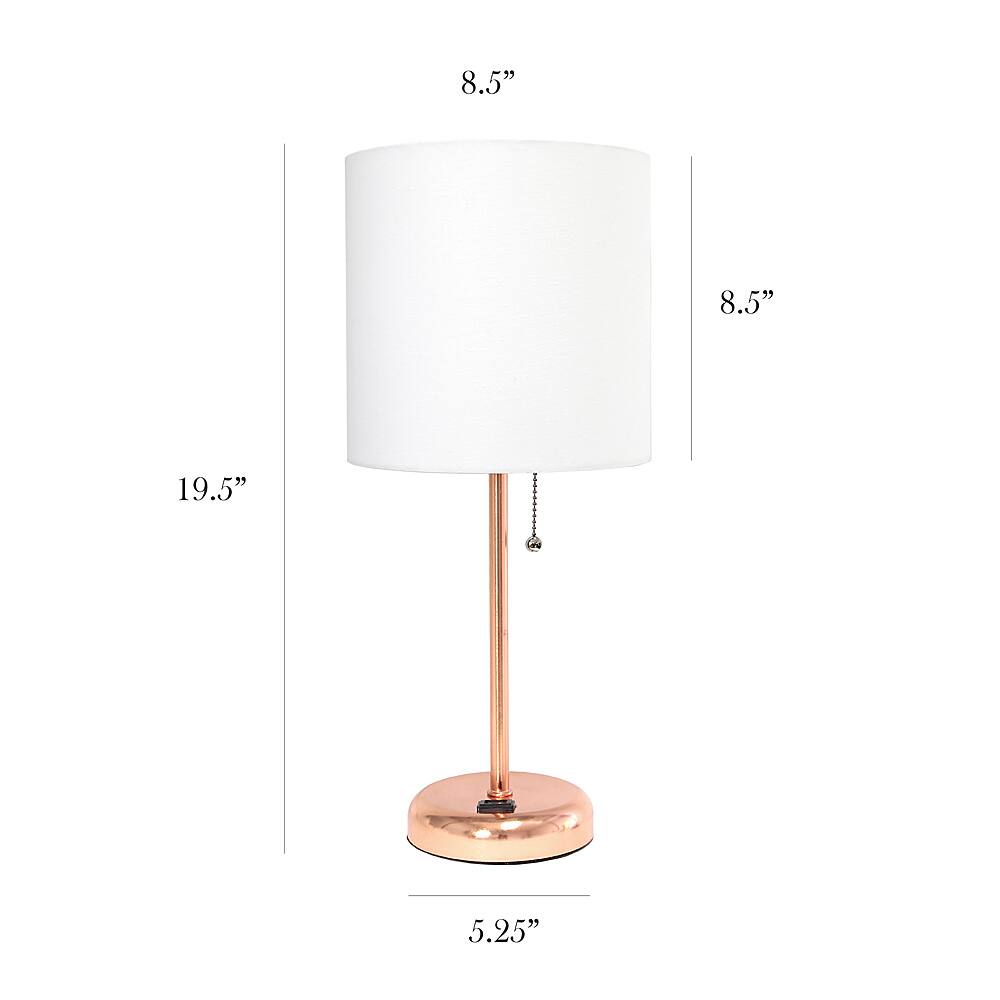 Left View: Limelights - Stick Lamp with Charging Outlet and Fabric Shade - White/Rose Gold