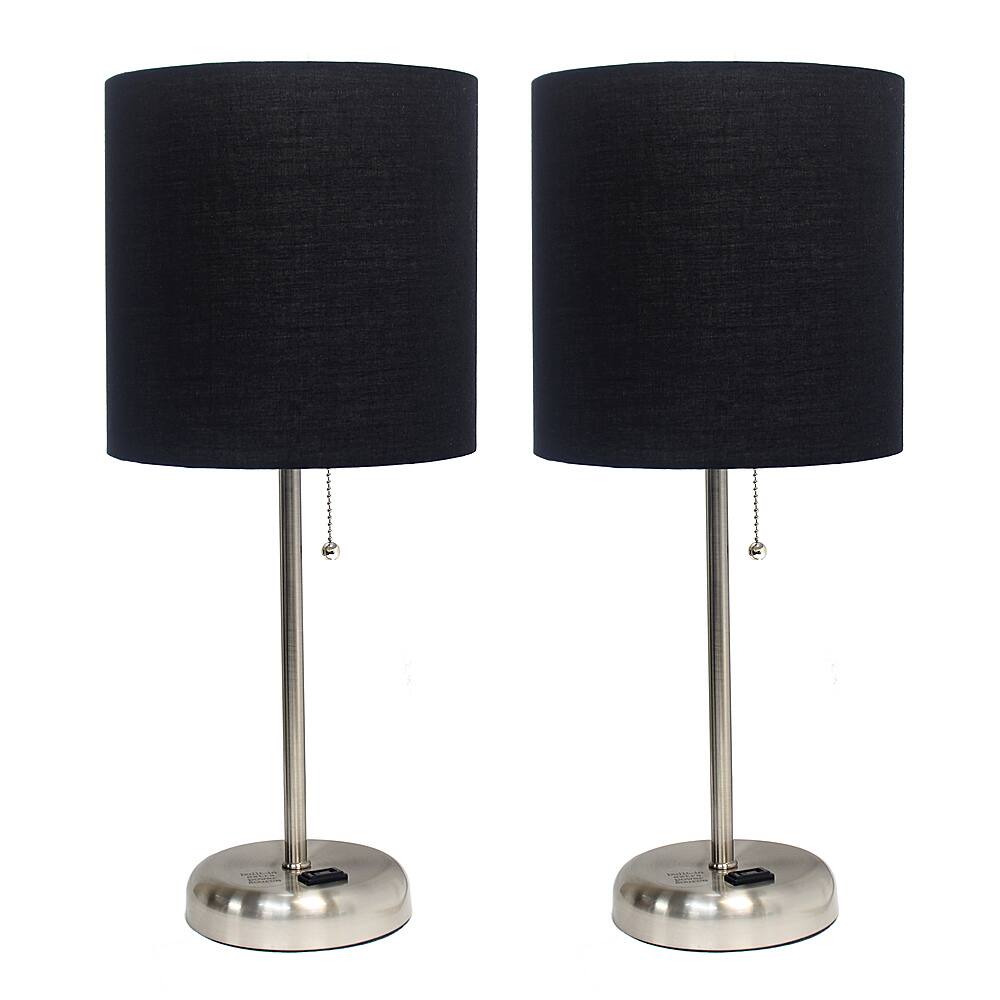 Angle View: Limelights - Brushed Steel Stick Lamp with Charging Outlet and Fabric Shade 2 Pack Set - Black