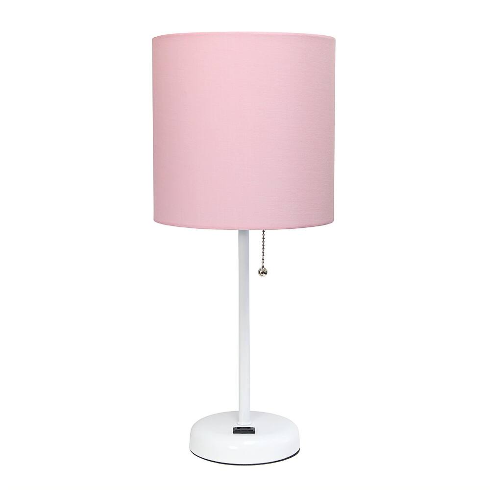 Angle View: Limelights - Stick Lamp with Charging Outlet and Fabric Shade - White/Pink