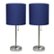 Angle Zoom. Limelights - Brushed Steel Stick Lamp with Charging Outlet and Fabric Shade 2 Pack Set, Navy.