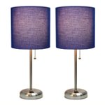 Front Zoom. Limelights - Brushed Steel Stick Lamp with Charging Outlet and Fabric Shade 2 Pack Set, Navy.