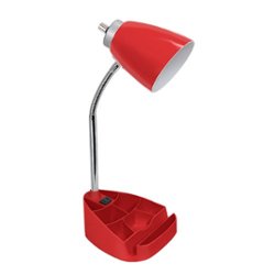 Limelights - Gooseneck Organizer Desk Lamp with iPad Tablet Stand Book Holder and Charging Outlet - Red - Front_Zoom