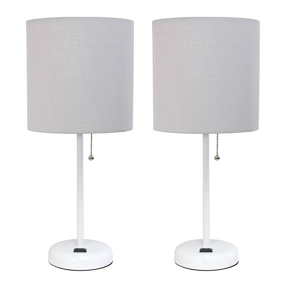 Angle View: Limelights - Stick Lamp with Charging Outlet and Fabric Shade 2 Pack Set - White/Gray