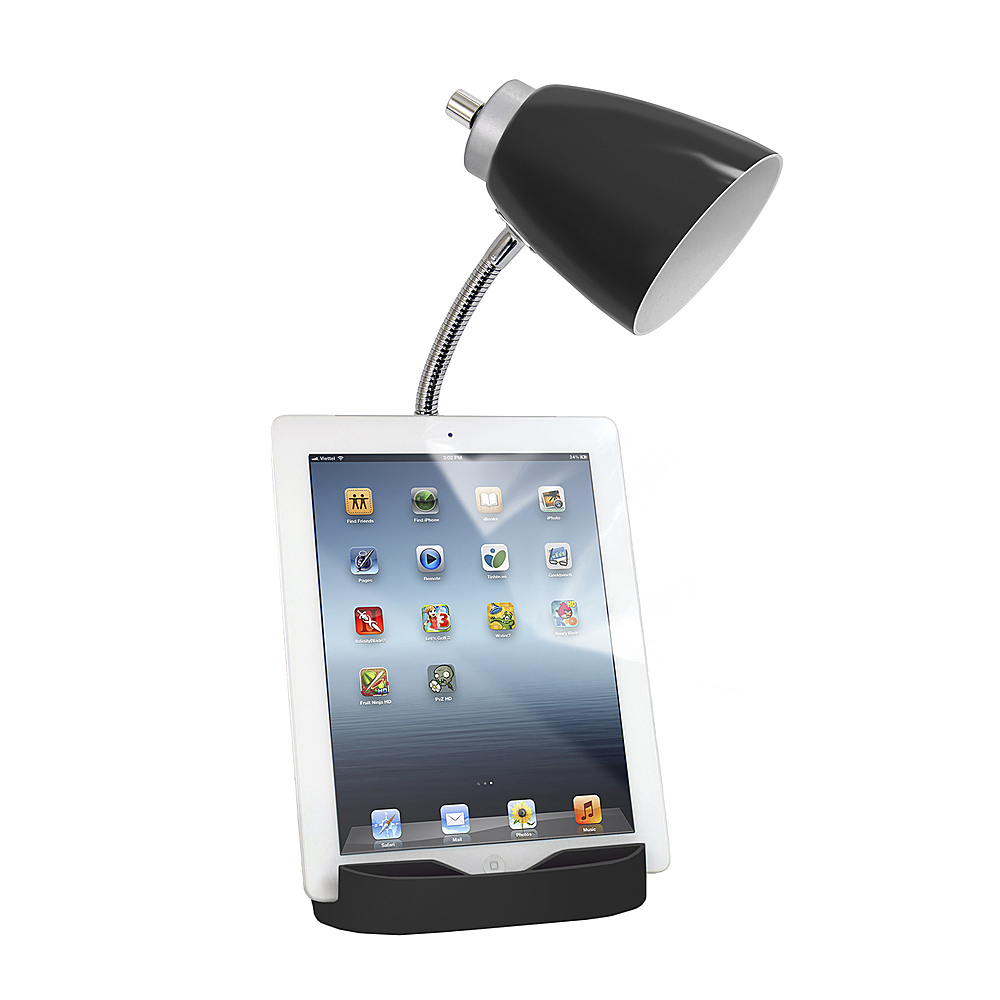 Left View: Limelights - Gooseneck Organizer Desk Lamp with iPad Tablet Stand Book Holder and Charging Outlet - Black