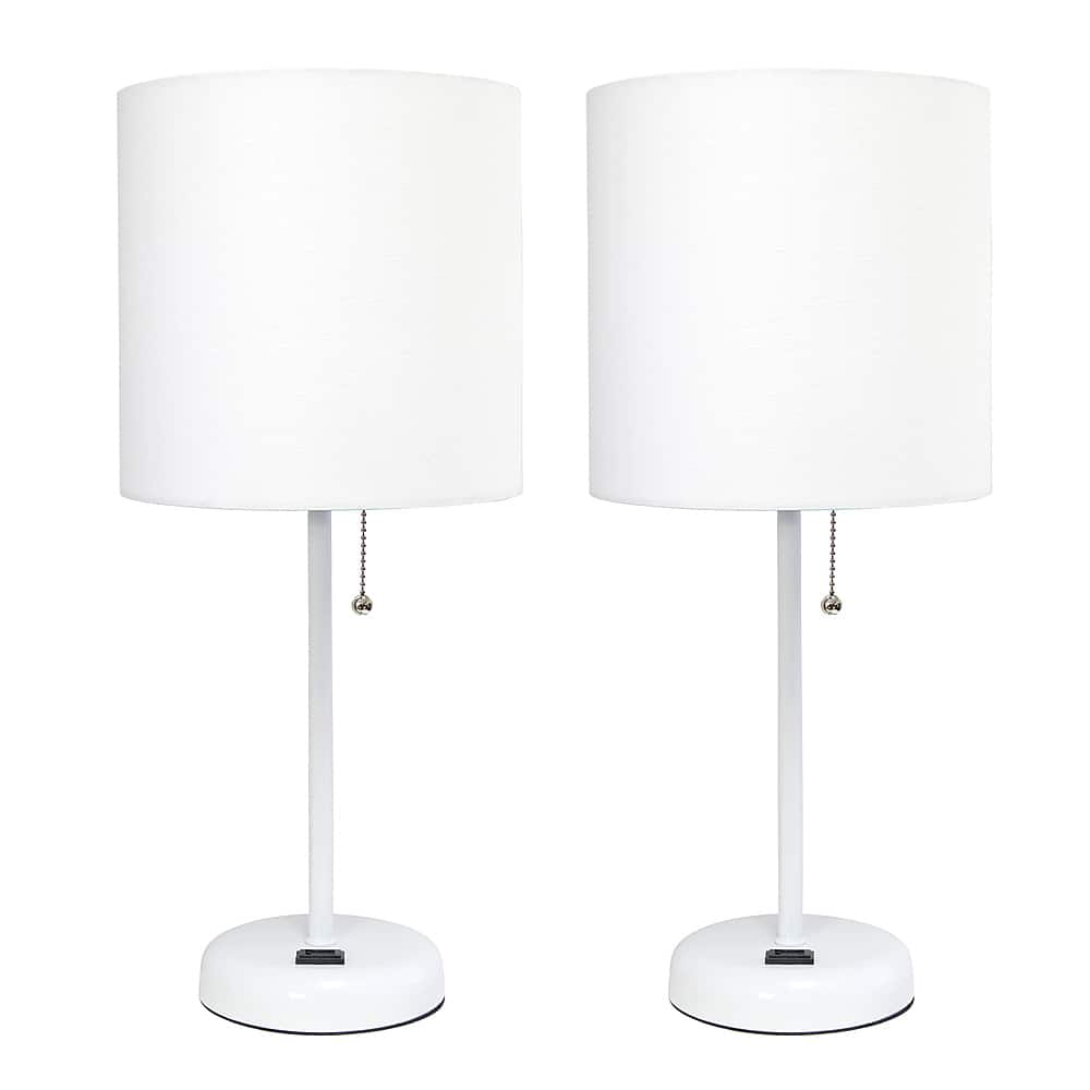 Angle View: Limelights - Stick Lamp with Charging Outlet and Fabric Shade 2 Pack Set - White