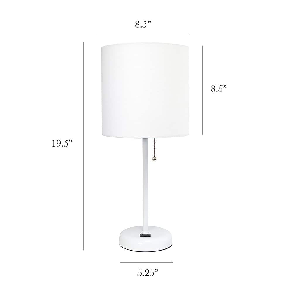 Left View: Limelights - Stick Lamp with Charging Outlet and Fabric Shade 2 Pack Set - White