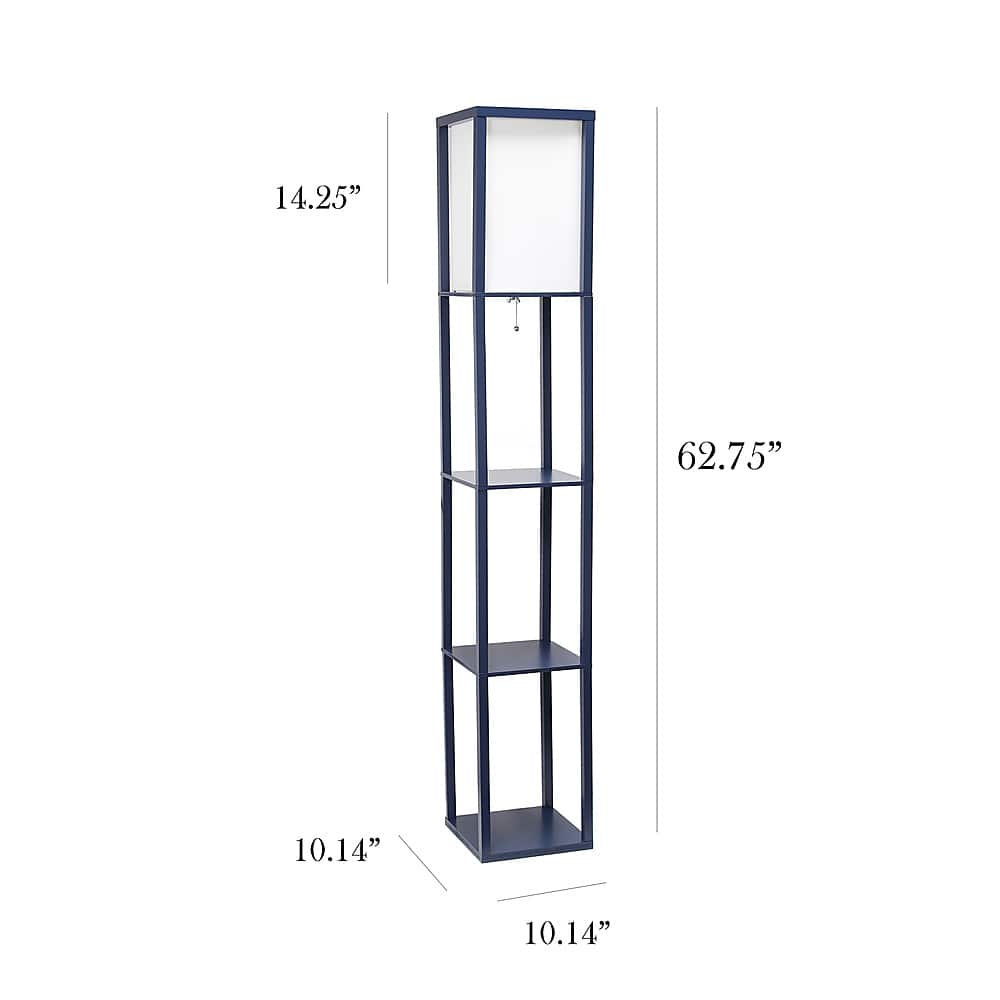 Left View: Simple Designs - Floor Lamp Etagere Organizer Storage Shelf with Linen Shade - Navy