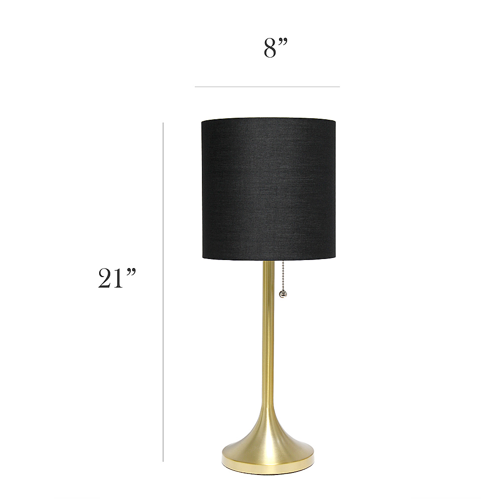 Left View: Simple Designs - Gold Tapered Table Lamp with Fabric Drum Shade - Black