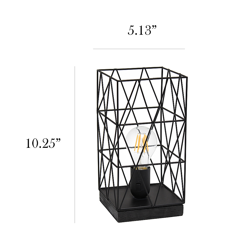 Left View: Simple Designs - Geometric Square Metal Table Lamp - Black