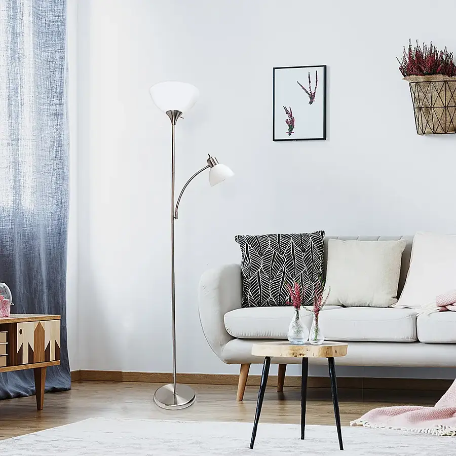 Alt View 14. Simple Designs - Floor Lamp with Reading Light - Brushed Nickel.