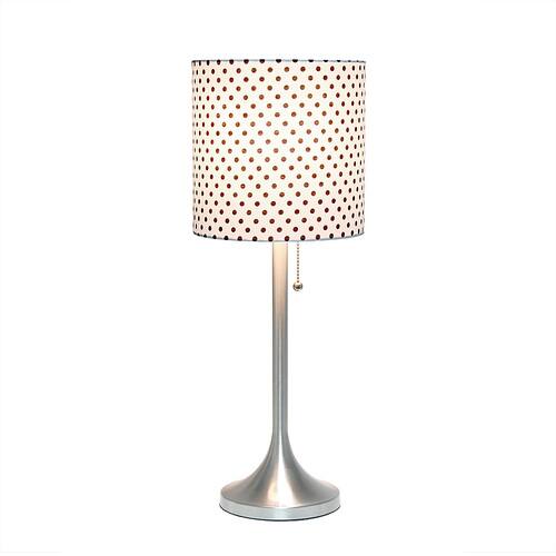 Simple Designs Brushed Nickel Tapered Table Lamp with Polka Dot Fabric Drum Shade