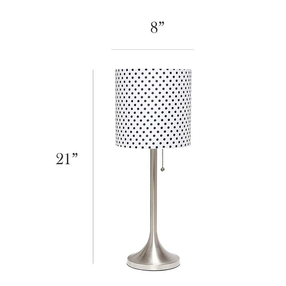 Left View: Simple Designs - Brushed Nickel Tapered Table Lamp with Polka Dot Fabric Drum Shade