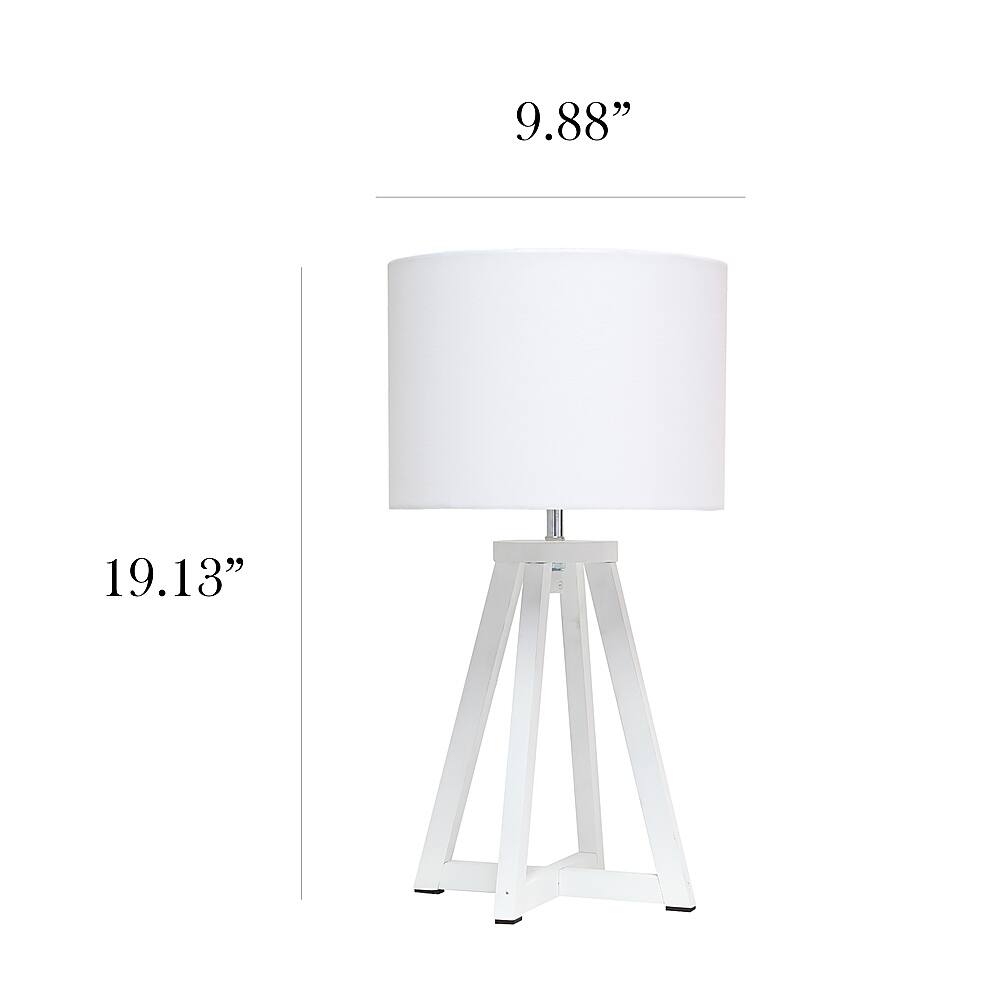 Left View: Simple Designs - Interlocked Triangular Wood Table Lamp with White Fabric Shade - White