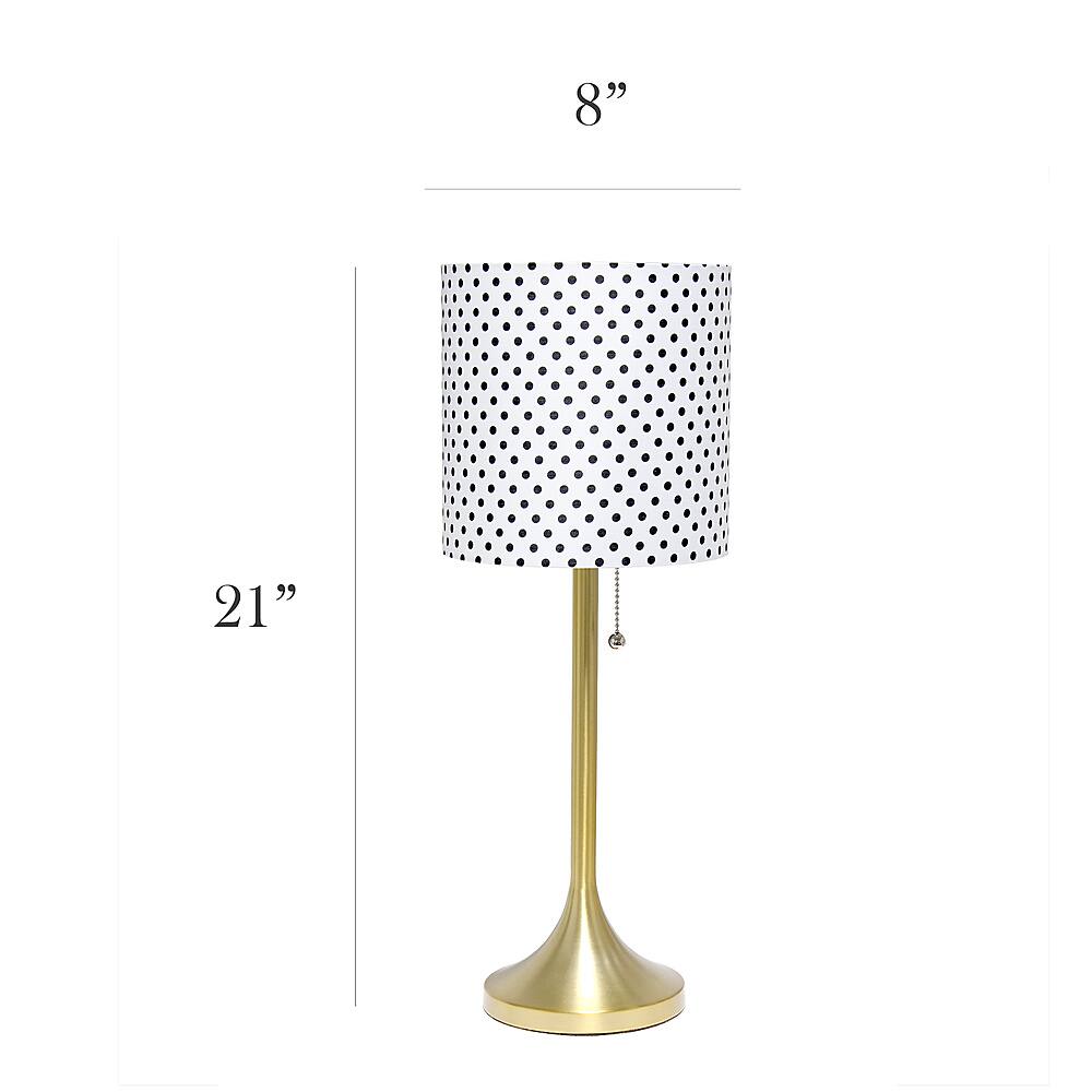 Left View: Simple Designs Gold Tapered Table Lamp with Polka Dot Fabric Drum Shade